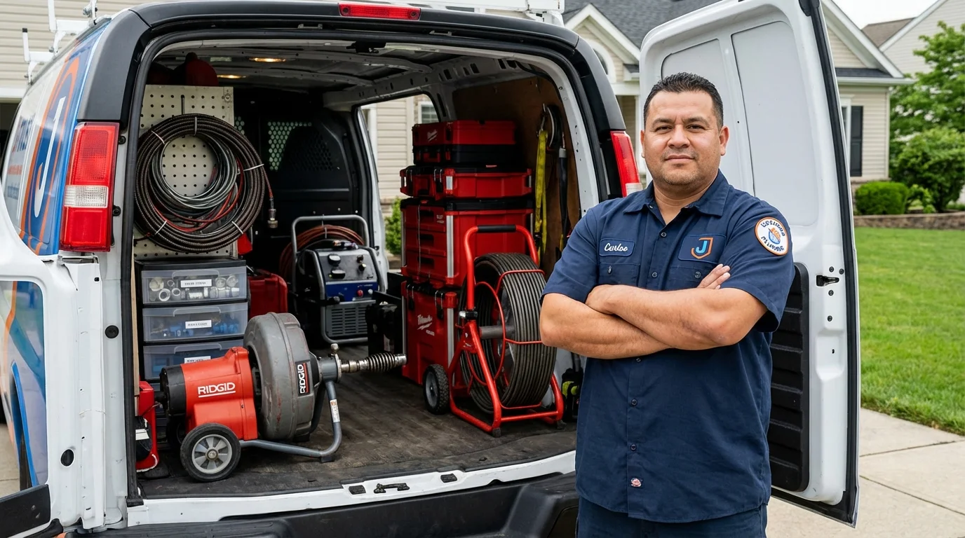 Professional drain cleaning equipment and Johns Plumbing LLC plumber in Nutley